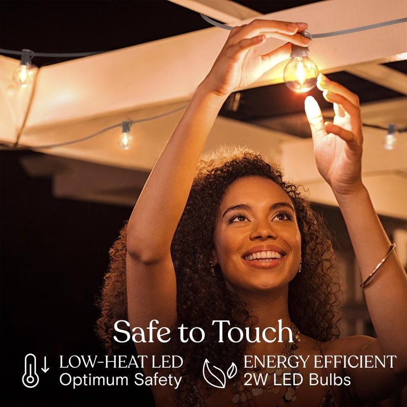 Brightech Ambience Pro LED String Lights - 26 Ft Commercial Grade Patio Lights Outdoor Waterproof - 12 Globe Porch String Lights for Outside, Backyard - 1W Vintage Edison Bulbs, Shine Bright, White - Image 4